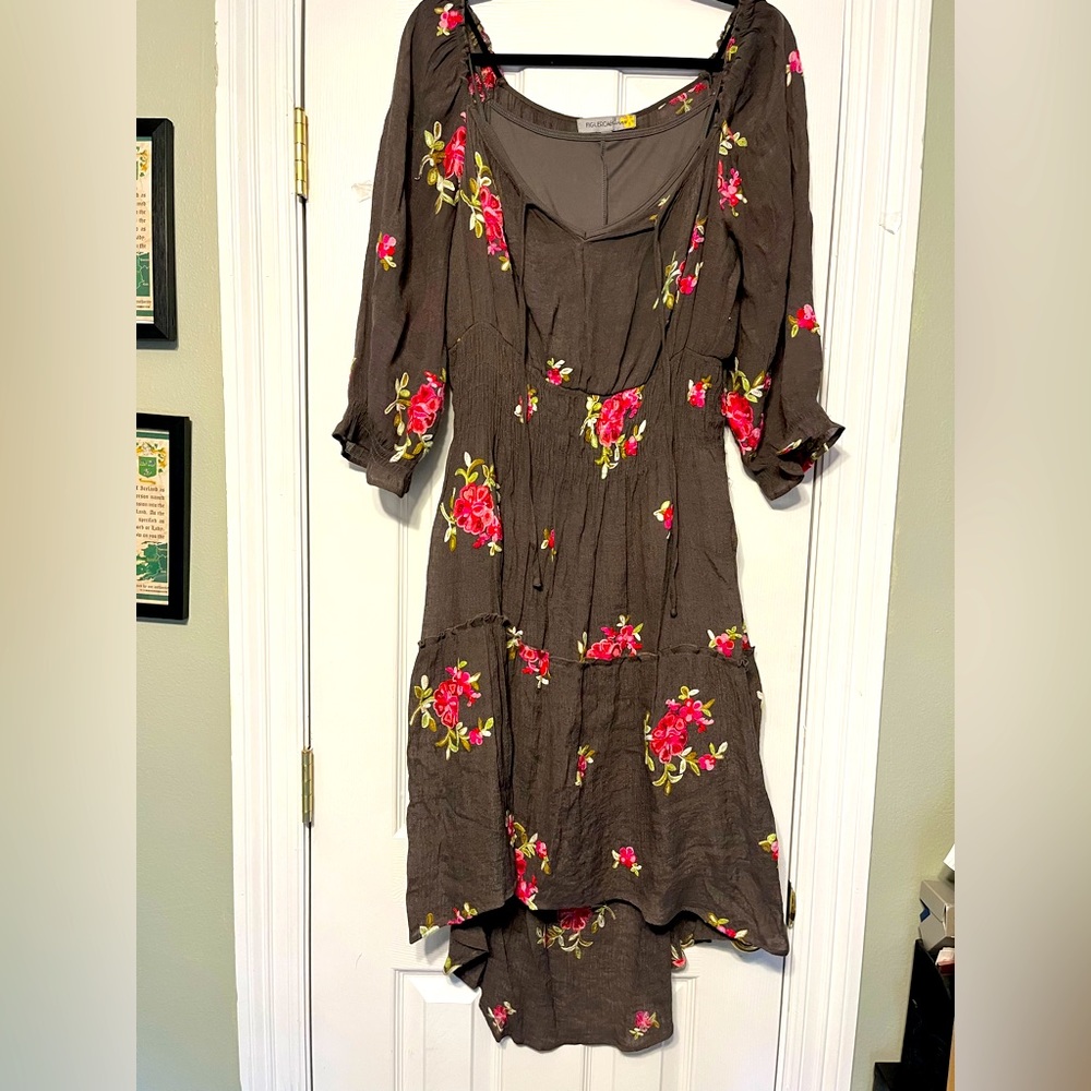 Embroidered, lined, peasant style dress with 3/4 sleeves SZ XL